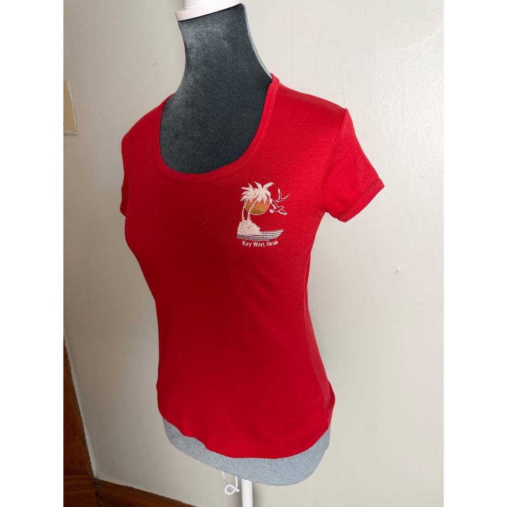 Vintage Lucky Lady Key West Florida Red Scoop Neck T-Shirt 70's 80's top small